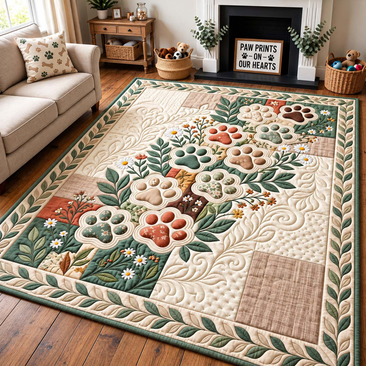 Botanical Paw Prints Area Rug GFTONTD3223
