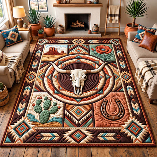 Western Longhorn Medallion Area Rug GFTONTD3228