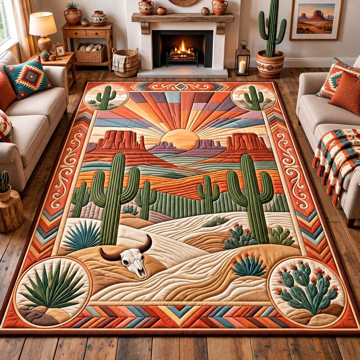Southwest Sunset Cactus Area Rug GFTONTD3229