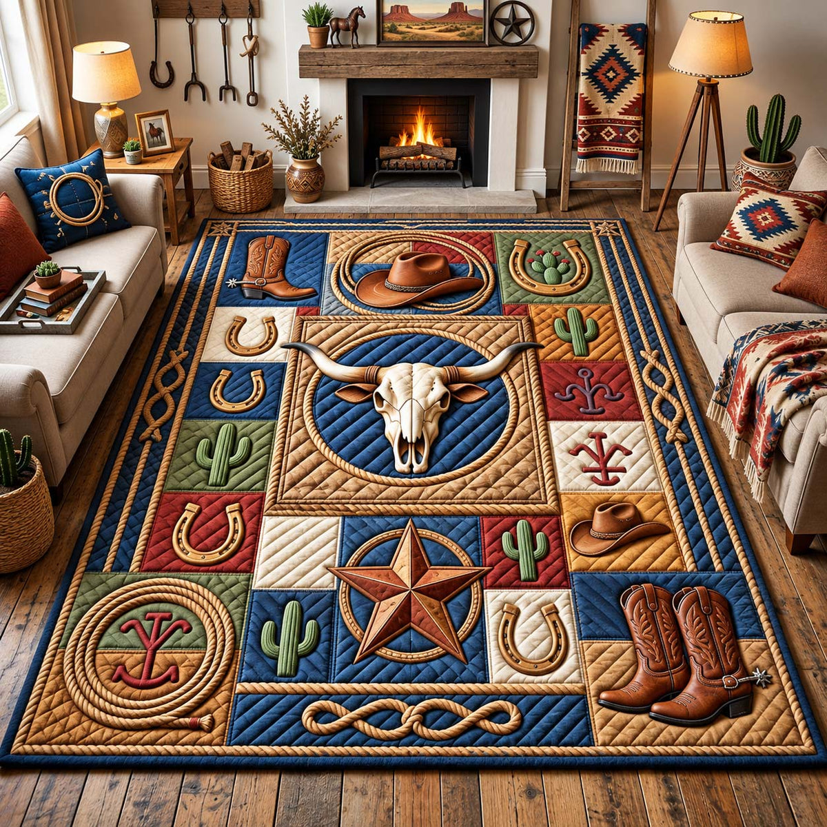 Cowboy Ranch Icons Area Rug GFTONTD3231