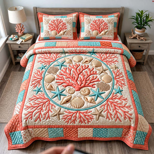 Coral Reef Garden 3-Piece Quilted Bedding Set GFTONTD3251