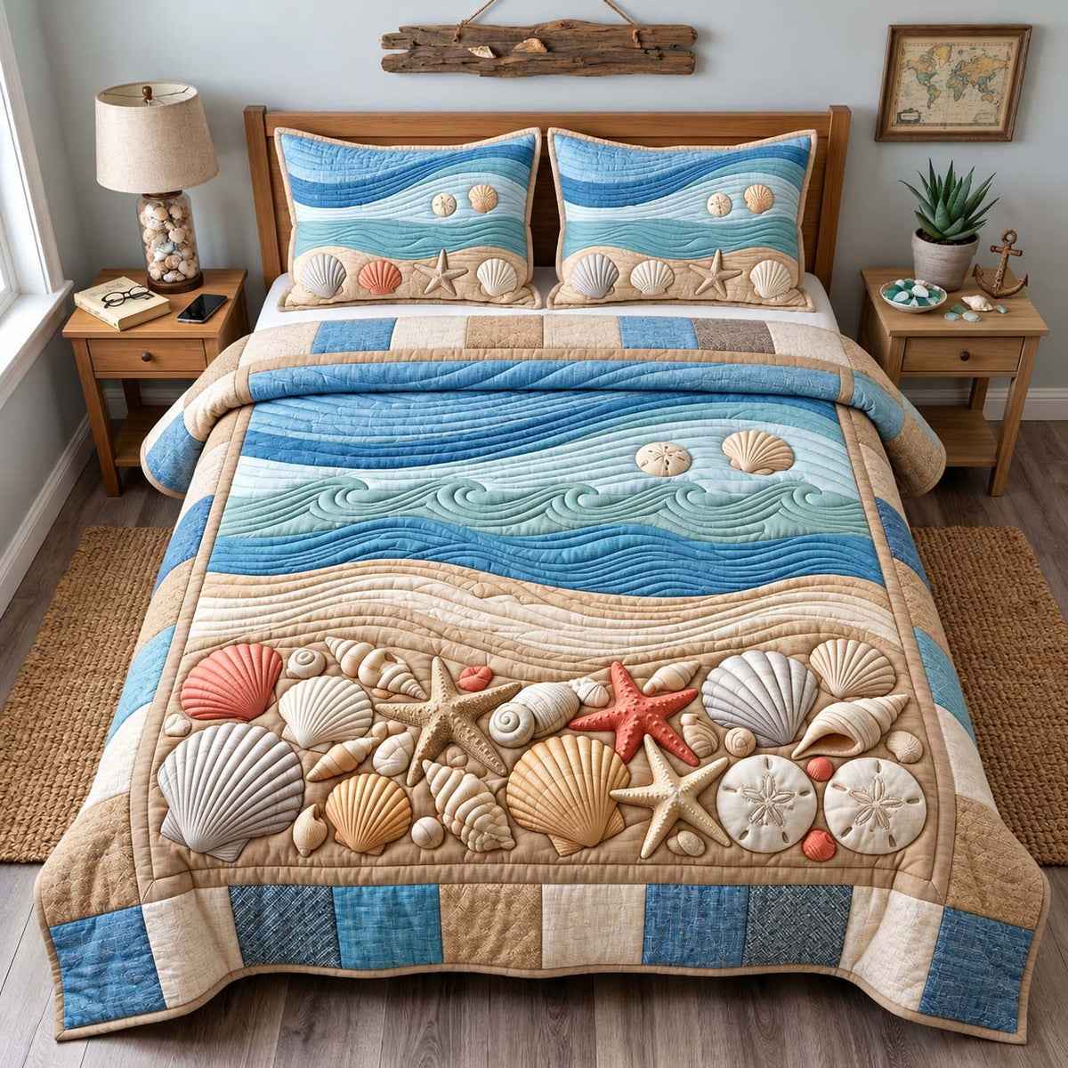 Seashell Shoreline 3-Piece Quilted Bedding Set GFTONTD3252