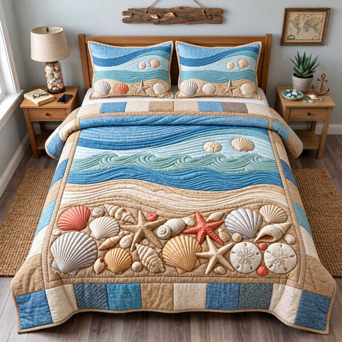 Seashell Shoreline 3-Piece Quilted Bedding Set GFTONTD3252