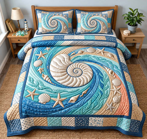 Nautilus Ocean Swirl 3-Piece Quilted Bedding Set GFTONTD3254