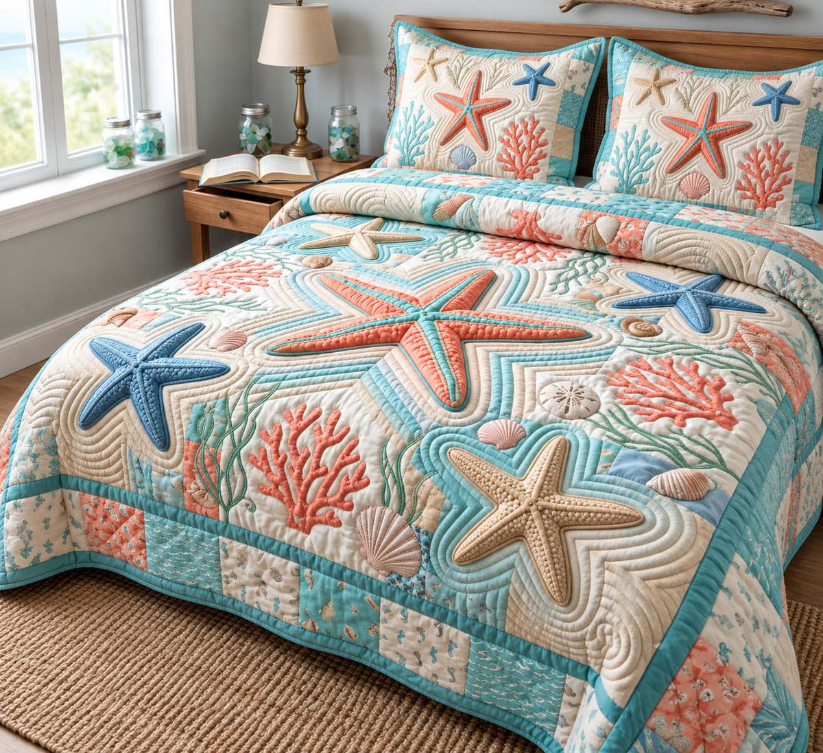 Starfish Coral Coast 3-Piece Quilted Bedding Set GFTONTD3255