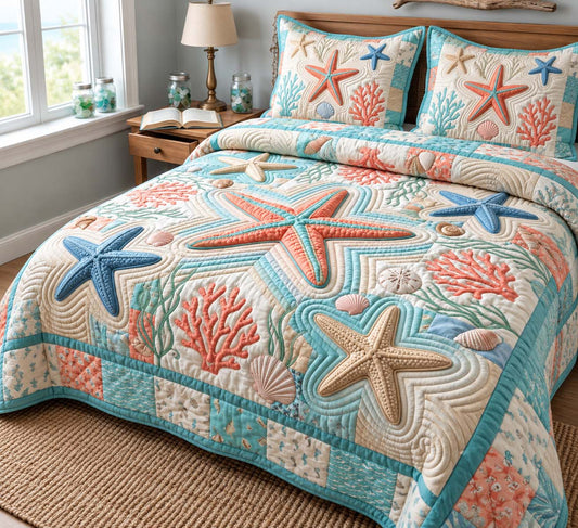 Starfish Coral Coast 3-Piece Quilted Bedding Set GFTONTD3255
