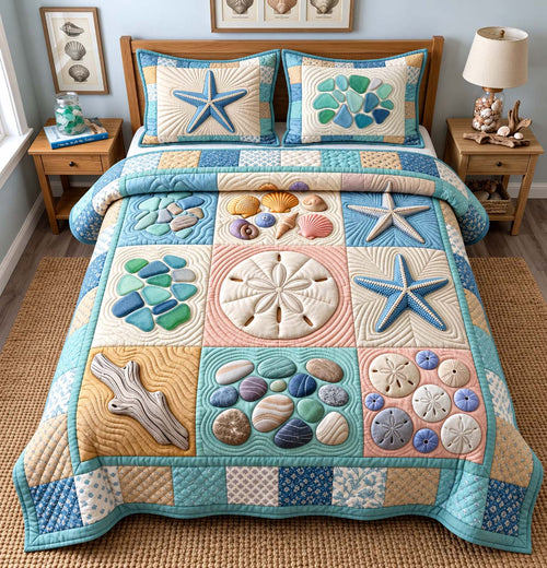 Coastal Treasures Patchwork 3-Piece Quilted Bedding Set GFTONTD3256