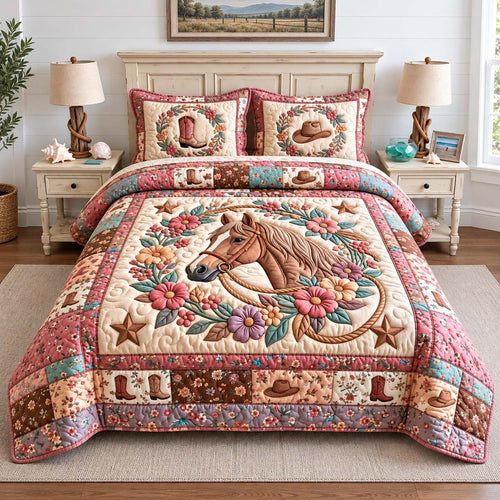 Wildflower Cowgirl Horse 3-Piece Quilted Bedding Set GFTONTD3260