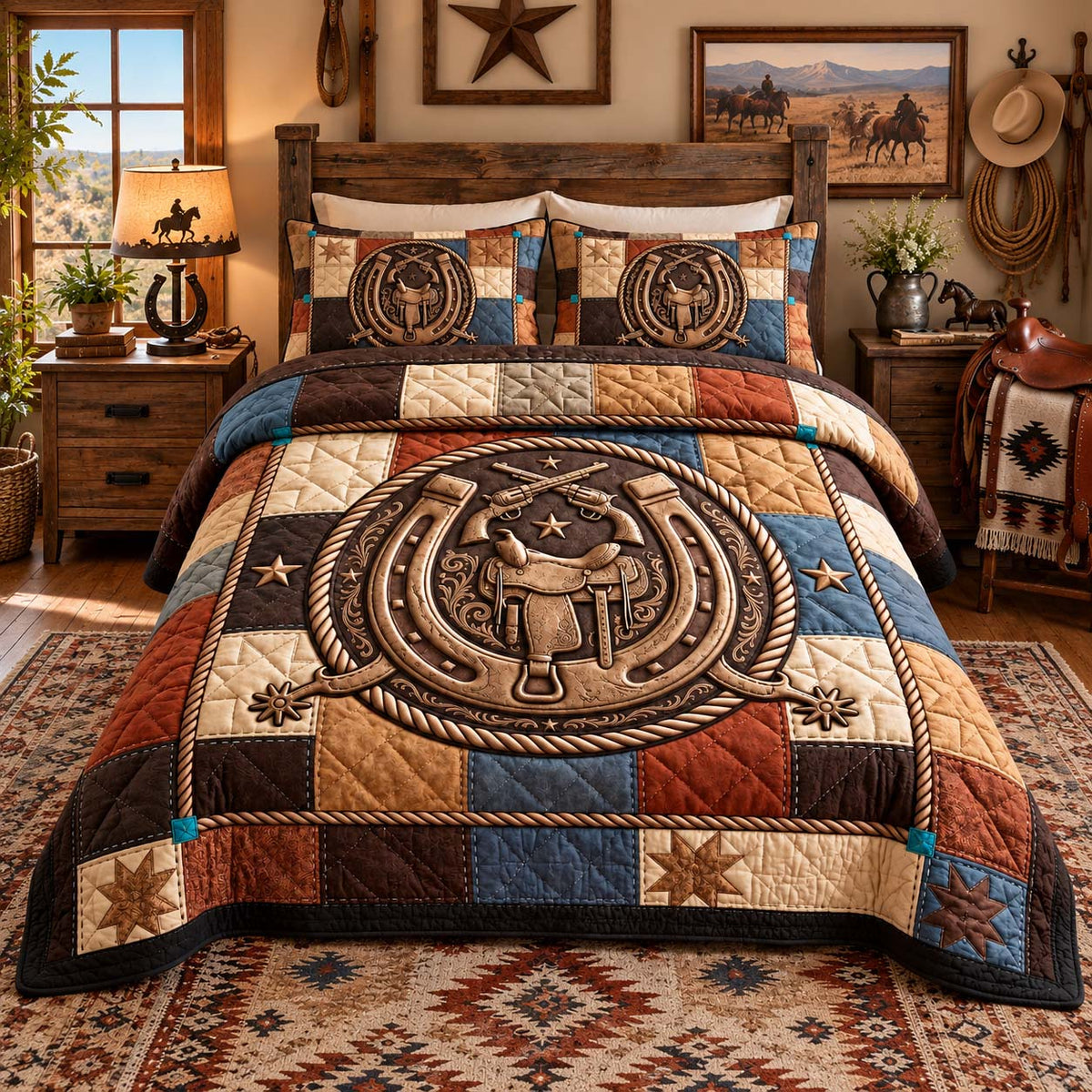 Cowboy Heritage Emblem 3-Piece Quilted Bedding Set GFTONTD3261