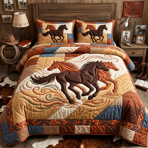 Running Horses Western 3-Piece Quilted Bedding Set GFTONTD3262