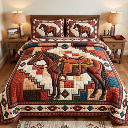 Southwestern Saddle Horse 3-Piece Quilted Bedding Set GFTONTD3263