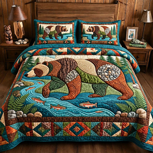 River Bear Adventure 3-Piece Quilted Bedding Set GFTONTD3265