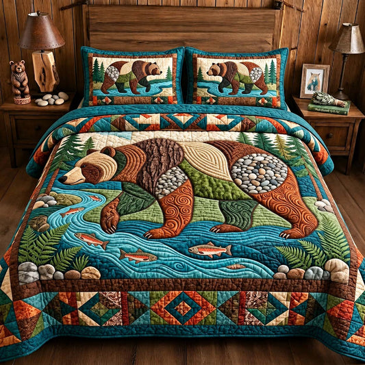 River Bear Adventure 3-Piece Quilted Bedding Set GFTONTD3265