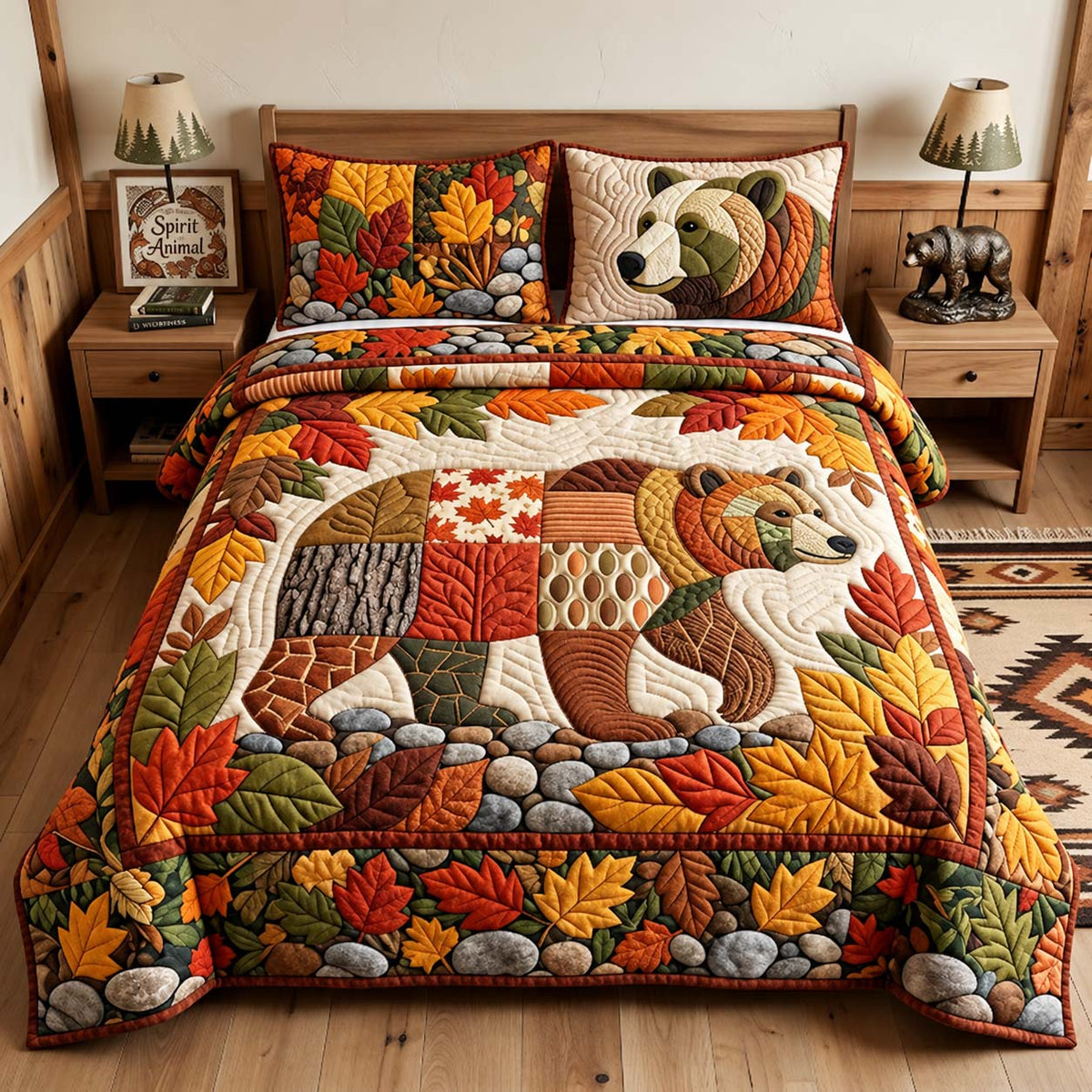 Autumn Woodland Bear 3-Piece Quilted Bedding Set GFTONTD3269