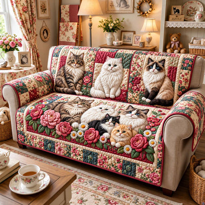 Rose Garden Cats Quilted Sofa Cover GFTONTD3271
