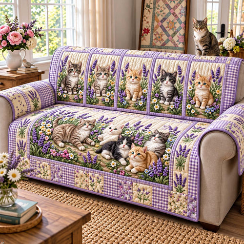 Lavender Garden Kittens Quilted Sofa Cover GFTONTD3272
