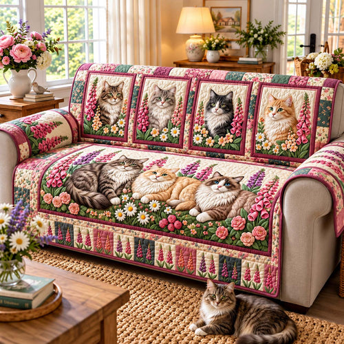 Foxglove Cottage Cats Quilted Sofa Cover GFTONTD3273