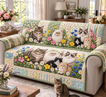 Wildflower Meadow Cats Quilted Sofa Cover GFTONTD3275