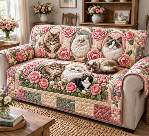 Peony Portrait Cats Quilted Sofa Cover GFTONTD3276