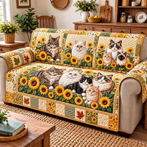 Sunflower Farmhouse Cats Quilted Sofa Cover GFTONTD3277