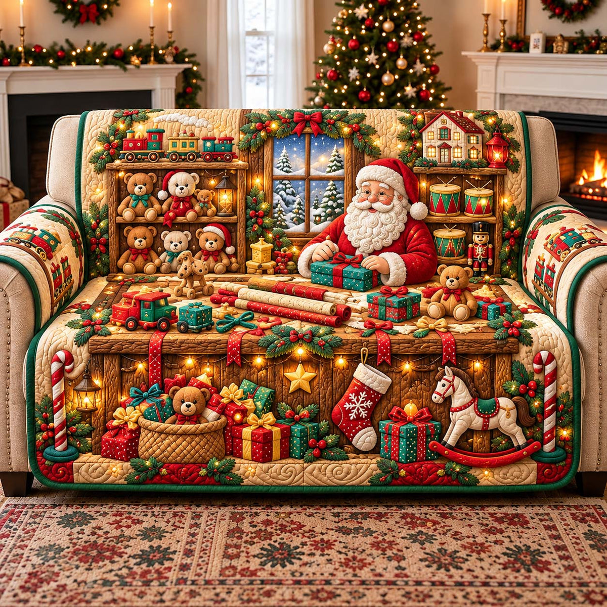 Toy Workshop Of Santa Quilted Sofa Cover GFTONTD3281