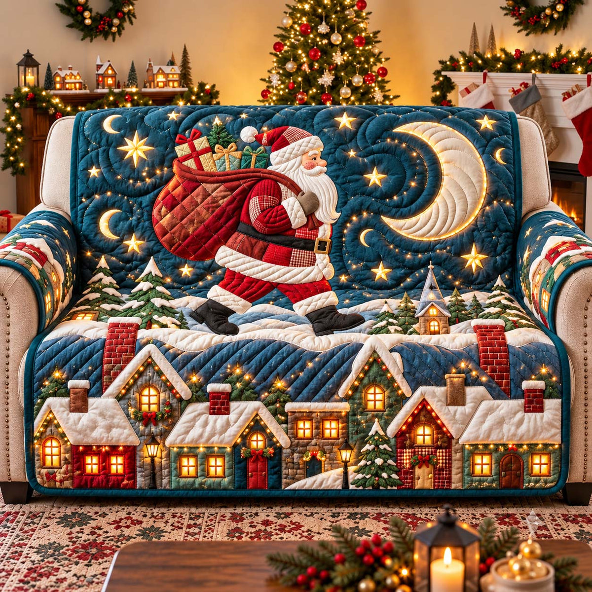 Santa Under the Moon Quilted Sofa Cover GFTONTD3282