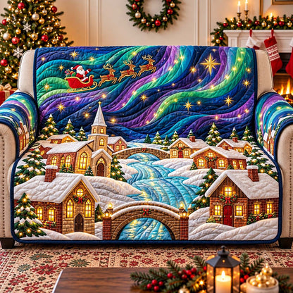Northern Lights Christmas Village Quilted Sofa Cover GFTONTD3283