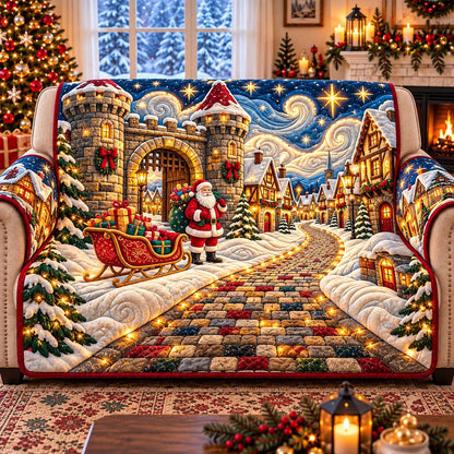 Snowy Village Journey Of Santa Quilted Sofa Cover GFTONTD3284