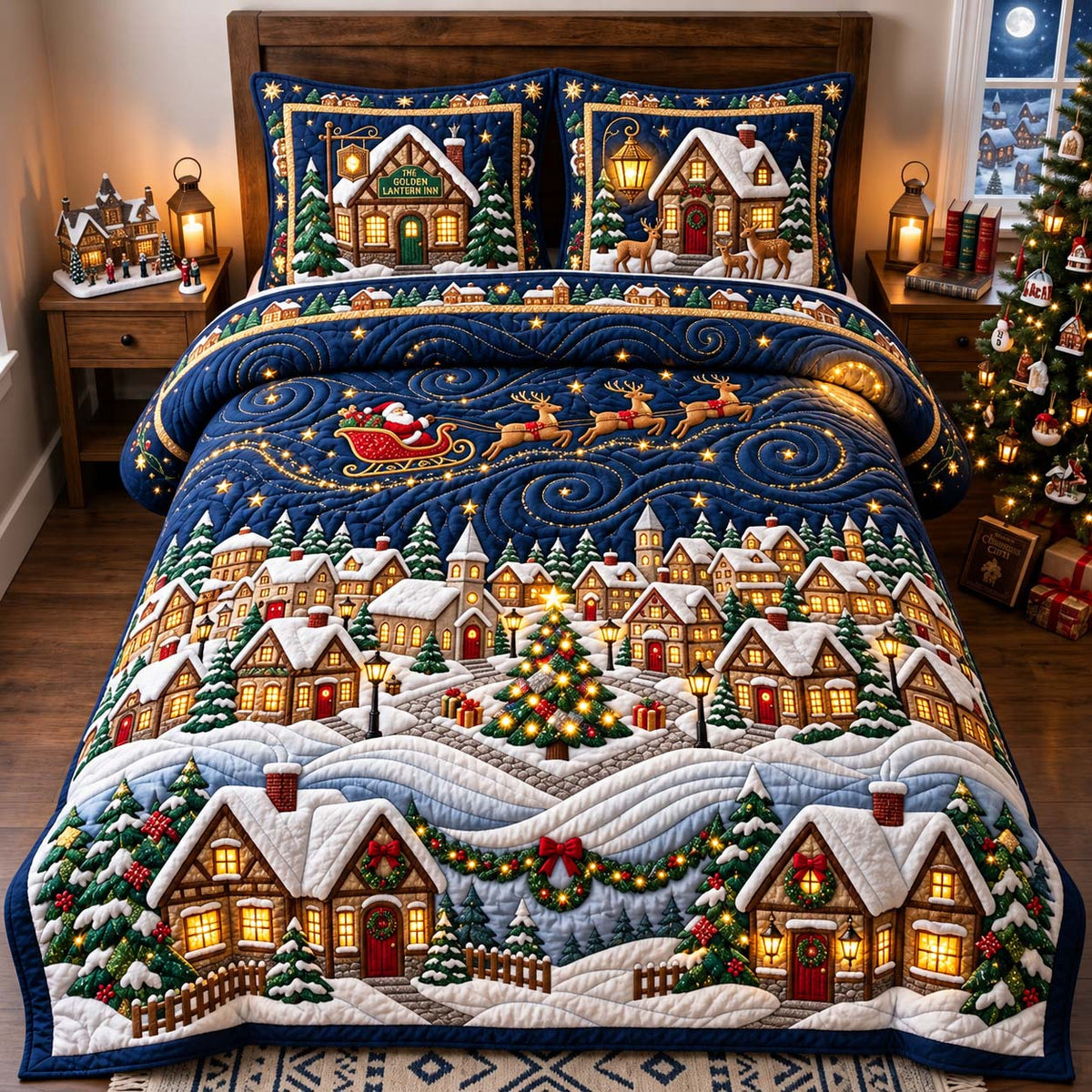 Christmas Village Lights 3-Piece Quilted Bedding Set GFTONTD3304