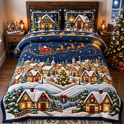 Christmas Village Lights 3-Piece Quilted Bedding Set GFTONTD3304