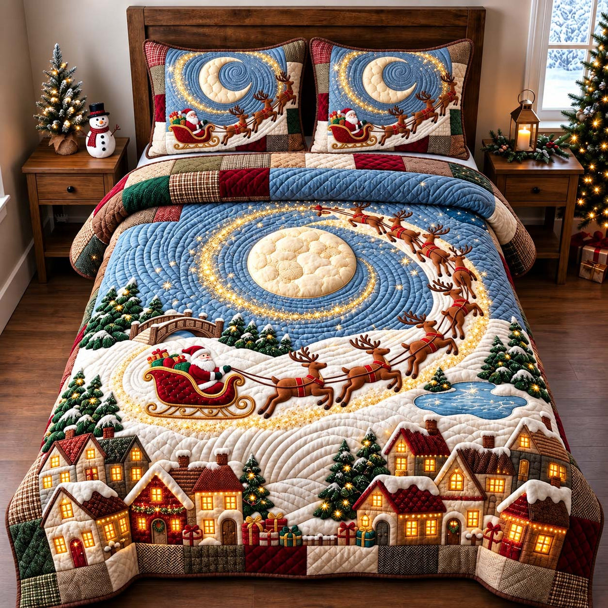Moon Spiral Sleigh 3-Piece Quilted Bedding Set GFTONTD3309