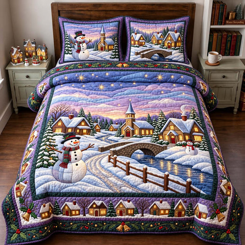 Snowman Winter Bridge 3-Piece Quilted Bedding Set GFTONTD3312