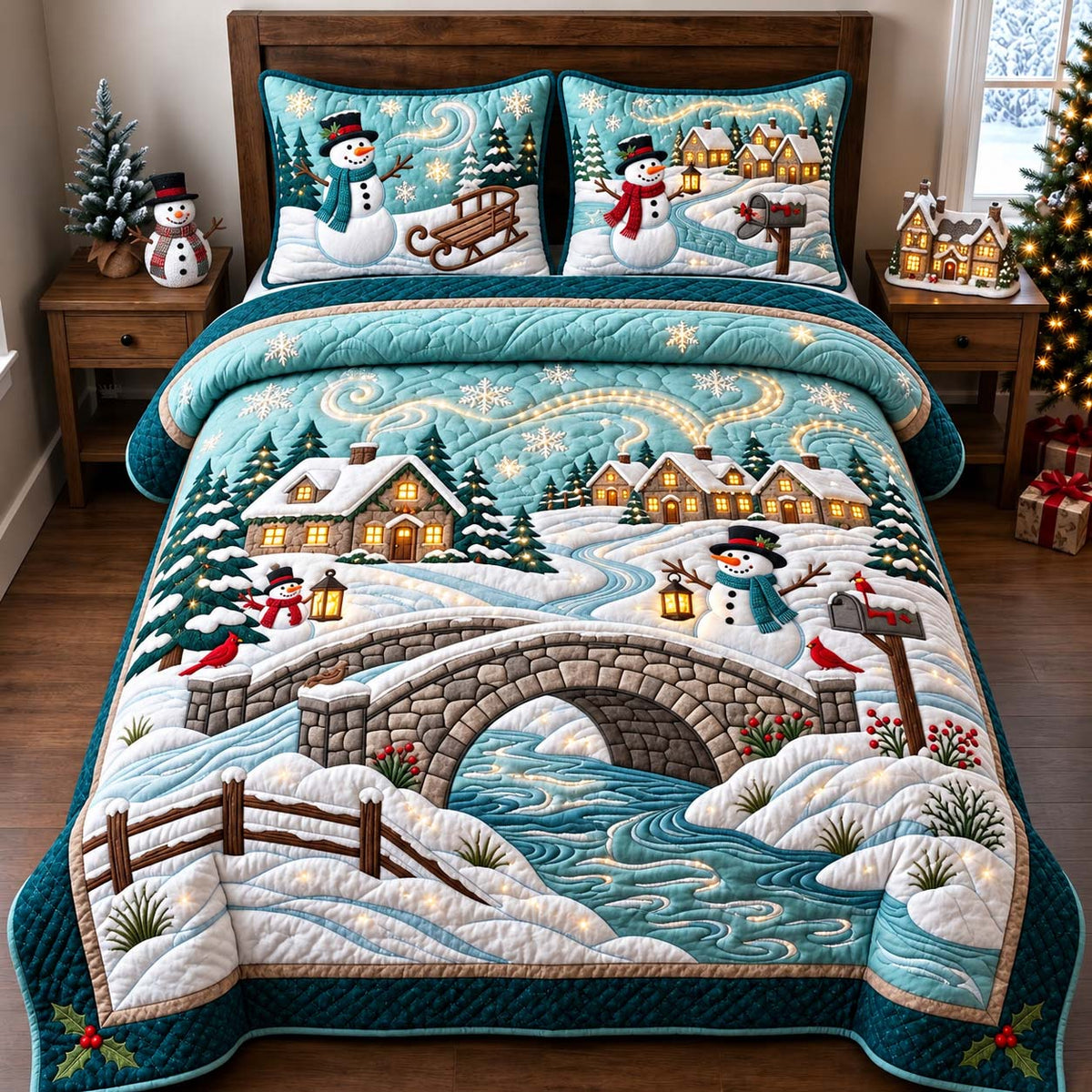 Snowman River Crossing 3-Piece Quilted Bedding Set GFTONTD3313