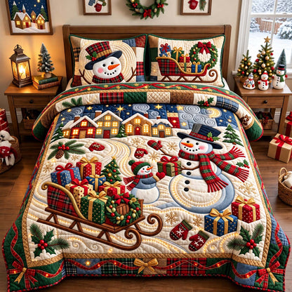 Plaid Snowman Gifts 3-Piece Quilted Bedding Set GFTONTD3314
