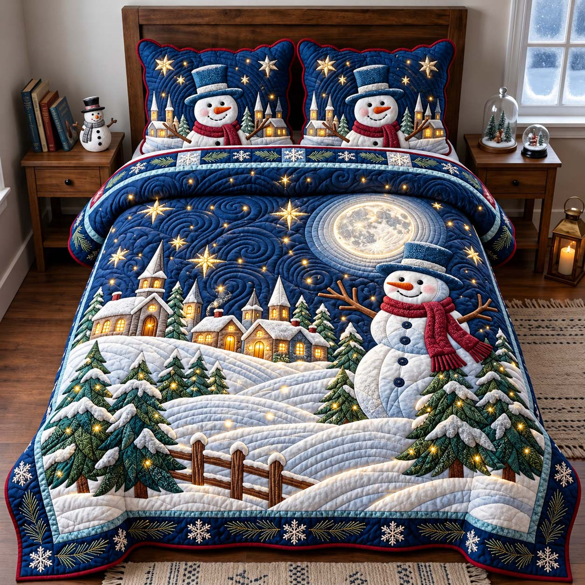 Snowman Silent Night 3-Piece Quilted Bedding Set GFTONTD3316