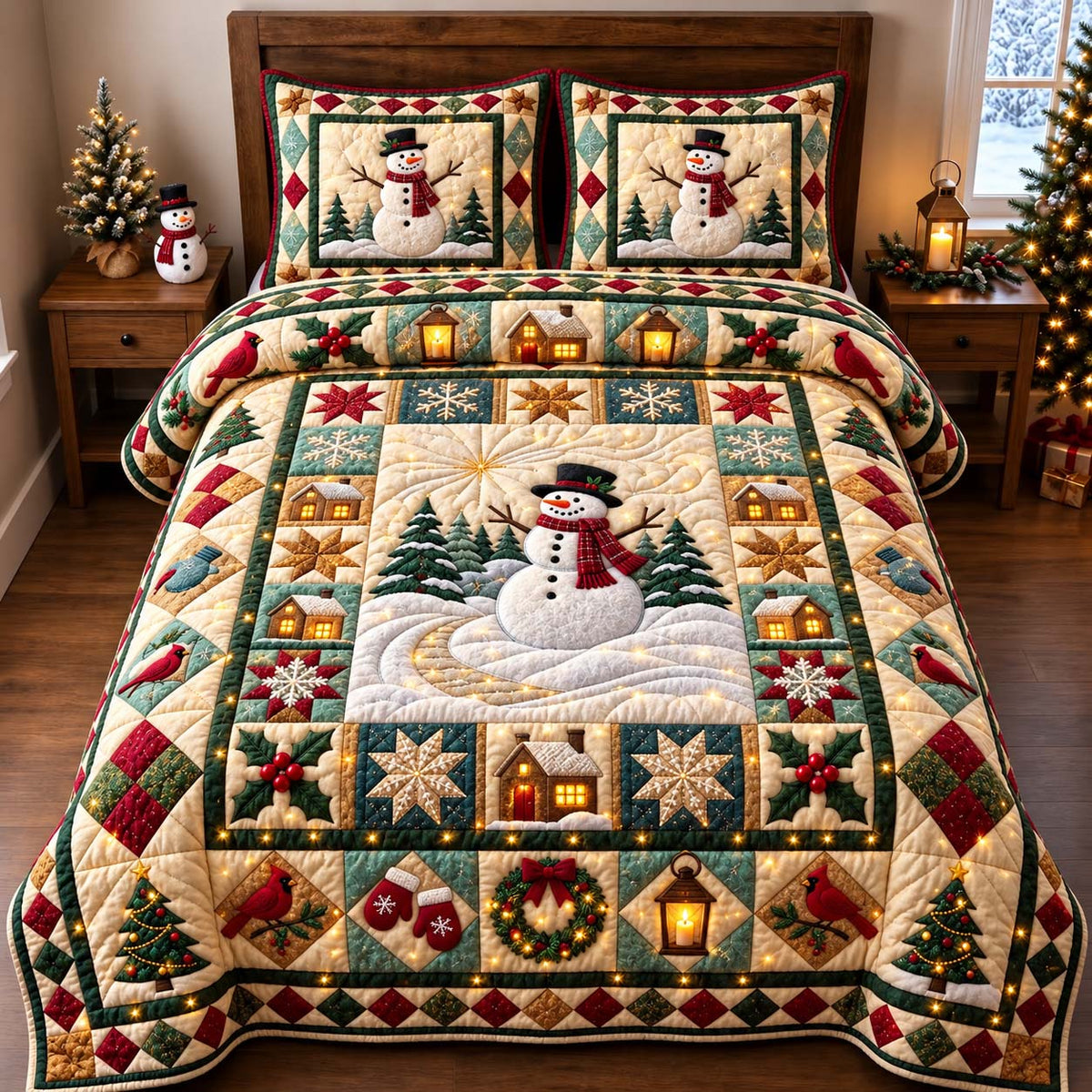 Patchwork Snowman Noel 3-Piece Quilted Bedding Set GFTONTD3317