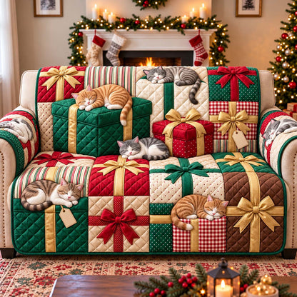 Cats Under The Gifts Quilted Sofa Cover GFTONTD3320