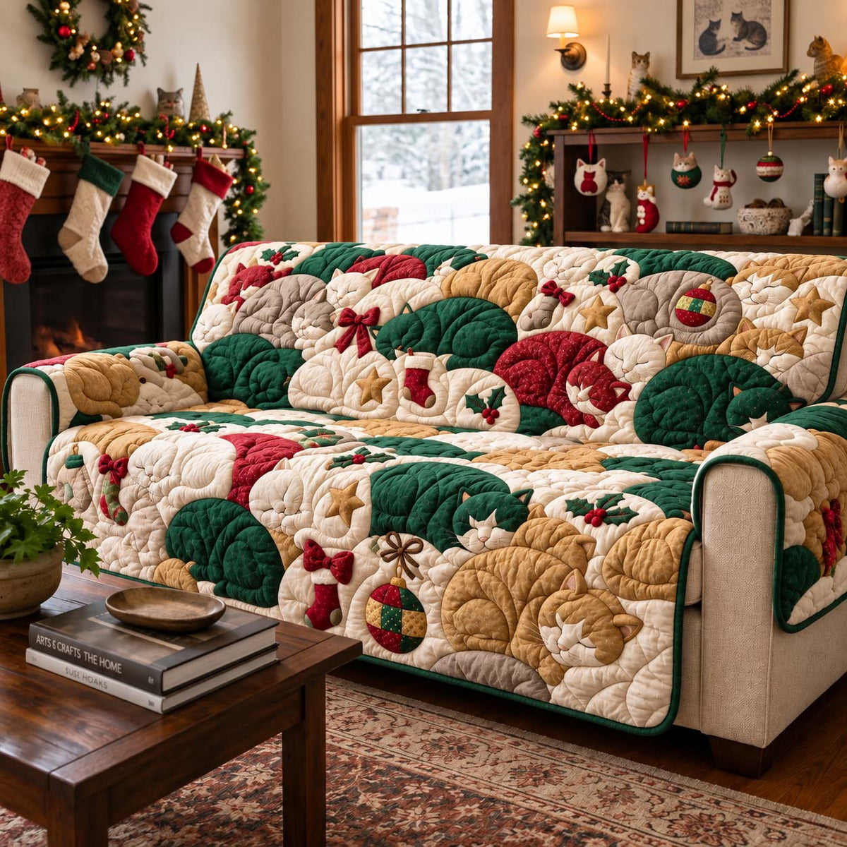 Christmas Cat Cuddle Quilted Sofa Cover GFTONTD3321