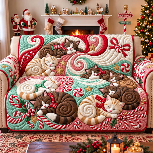 Peppermint Dream Cats Quilted Sofa Cover GFTONTD3323
