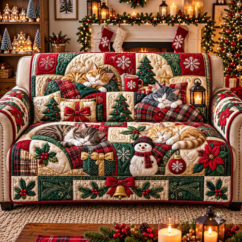 Classic Christmas Cat Quilted Sofa Cover GFTONTD3324