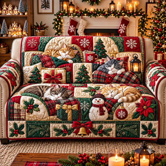 Classic Christmas Cat Quilted Sofa Cover GFTONTD3324
