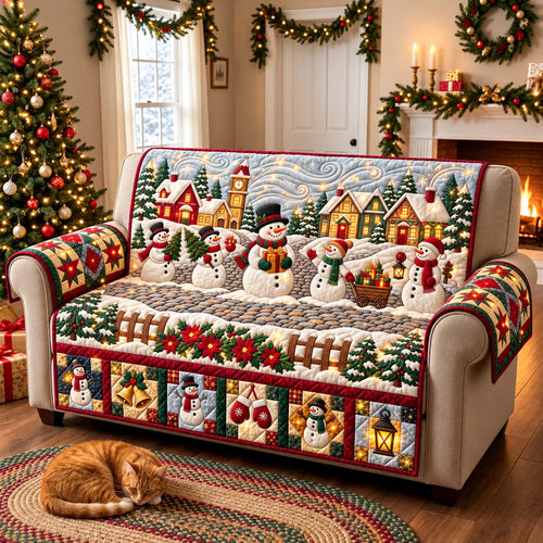 Snowman Christmas Village Quilted Sofa Cover GFTONTD3371