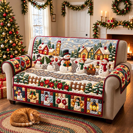 Snowman Christmas Village Quilted Sofa Cover GFTONTD3371