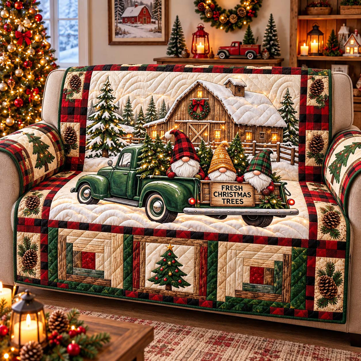 Gnome Tree Farm Quilted Sofa Cover GFTONTD3379