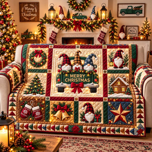 Gnome Christmas Sampler Quilted Sofa Cover GFTONTD3383