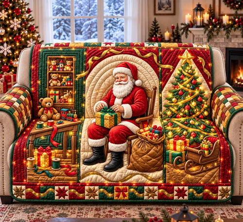 Santa Christmas Workshop Quilted Sofa Cover GFTONTD3387