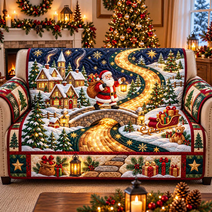 Santa Golden Christmas Road Quilted Sofa Cover GFTONTD3388
