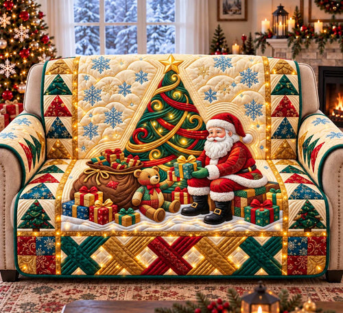 Santa Christmas Tree Magic Quilted Sofa Cover GFTONTD3391