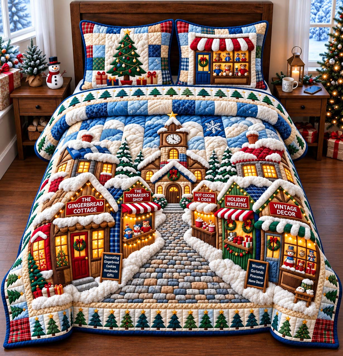 Holiday Market Village 3-Piece Quilted Bedding Set GFTONTD3401