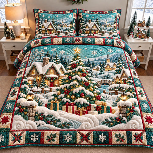 Candy Snow Village 3-Piece Quilted Bedding Set GFTONTD3403